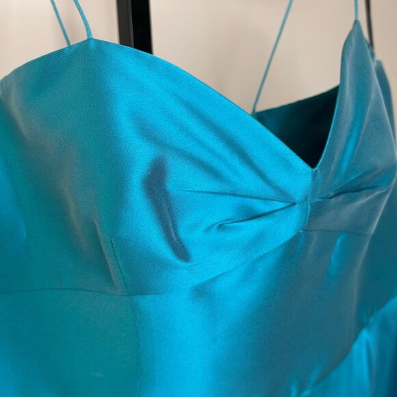 Sachin & Babi Tea length Gown-size 12-teal, metallic sequin lips formal $795 - Picture 6 of 9